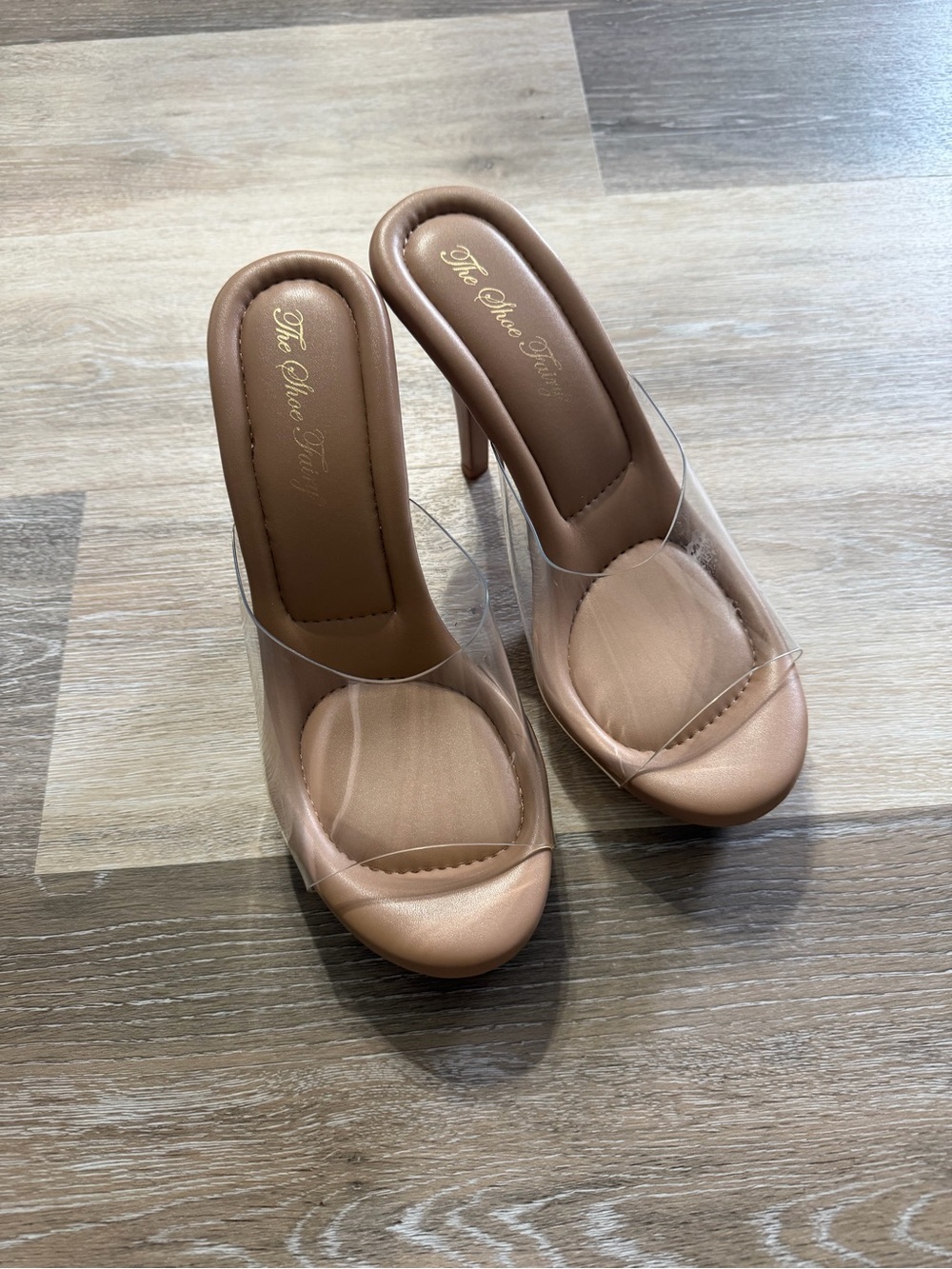 The Shoe Fairy Women's Clear Strap Nude High Heel Mule